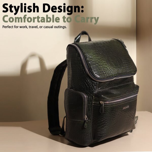 Crocodile Texture Leather Laptop Backpack - Dark Green