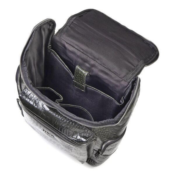 Crocodile Texture Leather Laptop Backpack - Dark Green
