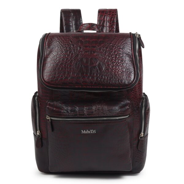 Regal Crocodile Texture Leather Laptop Backpack - Red