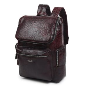 Regal Crocodile Texture Leather Laptop Backpack - Red