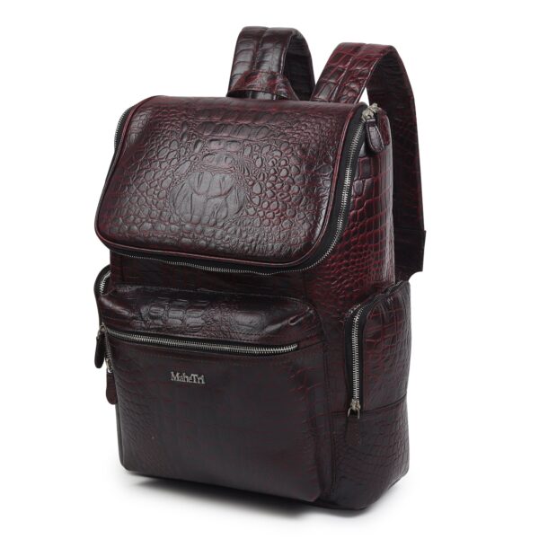 Regal Crocodile Texture Leather Laptop Backpack - Red