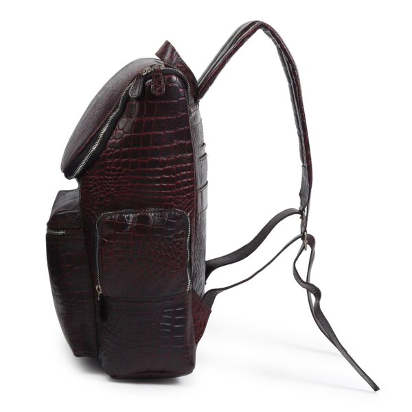 Regal Crocodile Texture Leather Laptop Backpack - Red