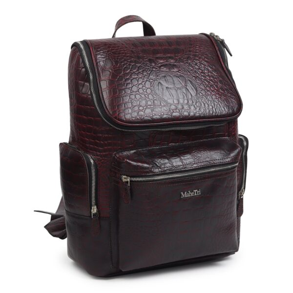 Regal Crocodile Texture Leather Laptop Backpack - Red