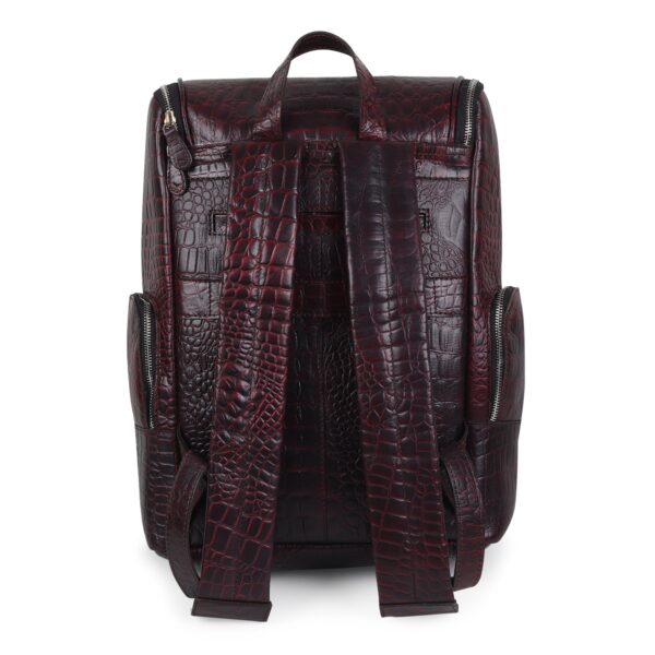 Regal Crocodile Texture Leather Laptop Backpack - Red