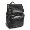 Crocodile Texture Leather Laptop Backpack - Dark Green