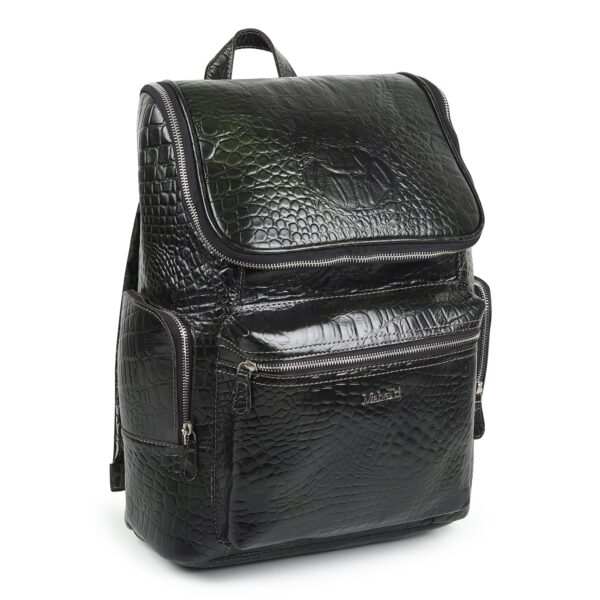 Crocodile Texture Leather Laptop Backpack - Dark Green