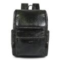 Crocodile Texture Leather Laptop Backpack - Dark Green