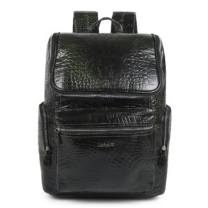 Crocodile Texture Leather Laptop Backpack - Dark Green