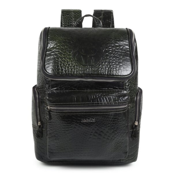 Crocodile Texture Leather Laptop Backpack - Dark Green
