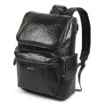 Crocodile Texture Leather Laptop Backpack - Dark Green