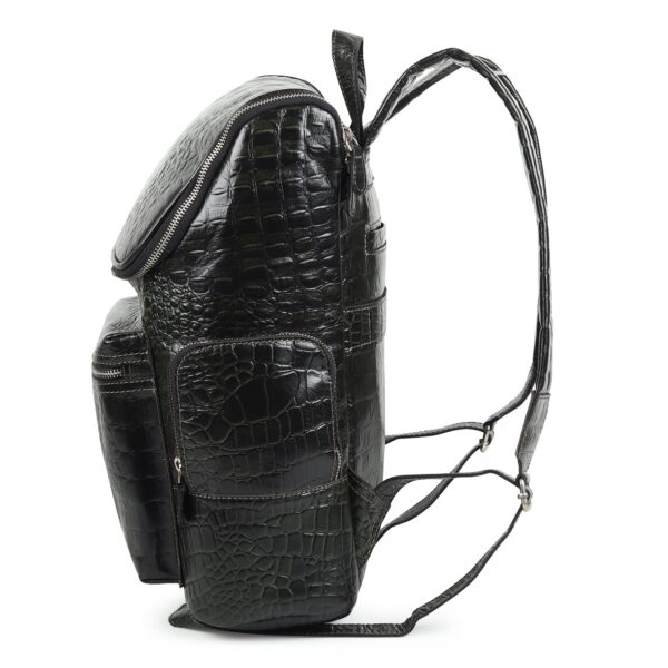 Crocodile Texture Leather Laptop Backpack - Dark Green