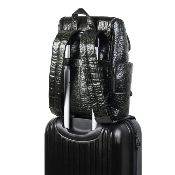 Crocodile Texture Leather Laptop Backpack - Dark Green