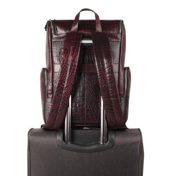 Regal Crocodile Texture Leather Laptop Backpack - Red