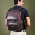 Regal Crocodile Texture Leather Laptop Backpack - Red