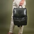 Crocodile Texture Leather Laptop Backpack - Dark Green